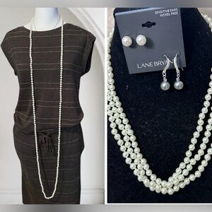 Vintage Joan Rivers Endless Faux-Pearl Necklace + Lane Bryant Pearl Earrings